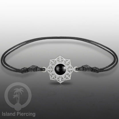 Gelang Tangan Stainless Steel motif Bunga dan Mandala warna silver dengan warna Epoxy
