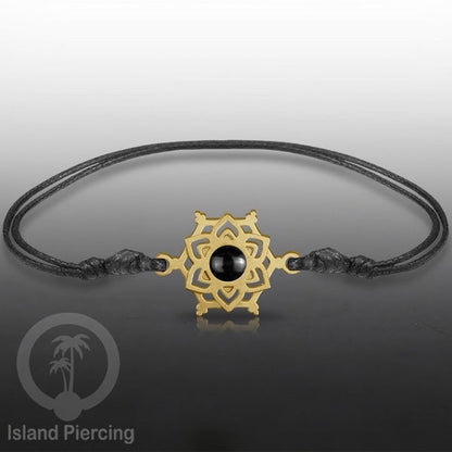 Gelang Tangan Stainless Steel motif Mandala dan Bunga warna gold dekorasi dengan Epoxy