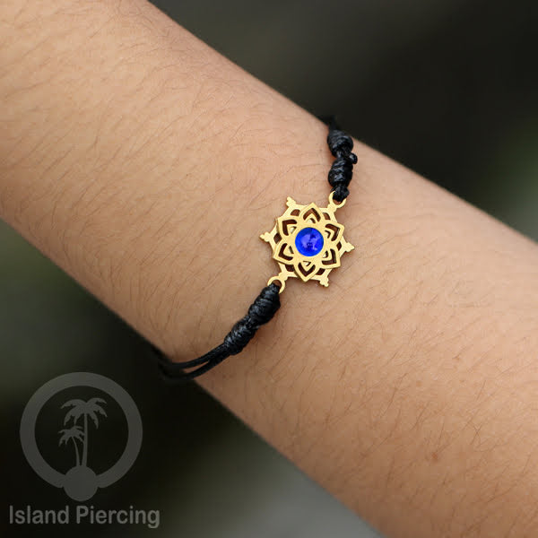 Gelang Tangan Stainless Steel motif Mandala dan Bunga warna gold dekorasi dengan Epoxy