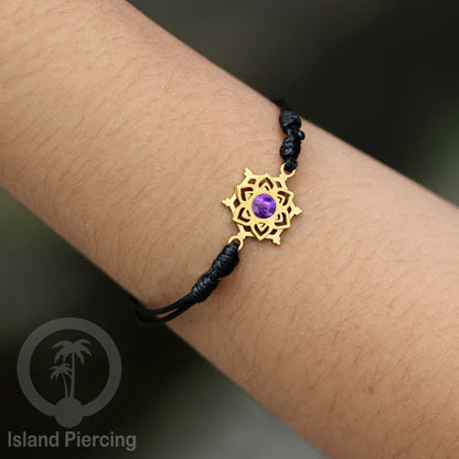 Gelang Tangan Stainless Steel motif Mandala dan Bunga warna gold dekorasi dengan Epoxy