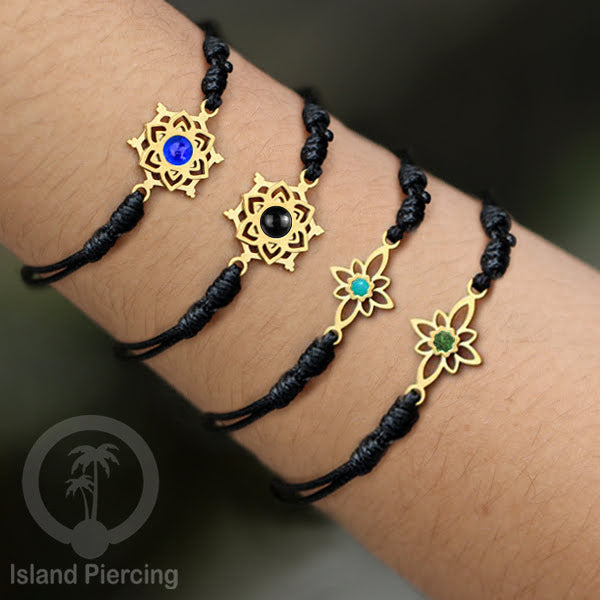 Gelang Tangan Stainless Steel motif Mandala dan Bunga warna gold dekorasi dengan Epoxy