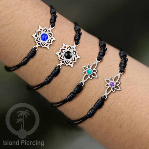 Gelang Tangan Stainless Steel motif Mandala dan Bunga warna silver dekorasi dengan Epoxy