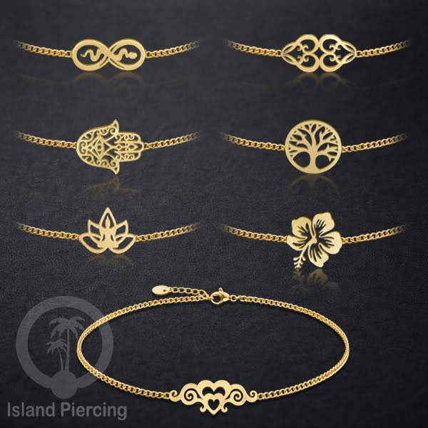 Gelang Tangan buatan  Stainless Steel banyak pilihan motif. Cocok untuk Anak dan Dewasa, warna gold.