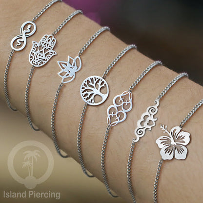 Gelang Tangan buatan Stainless Steel banyak pilihan motif. Cocok untuk Anak dan Dewasa, warna silver.