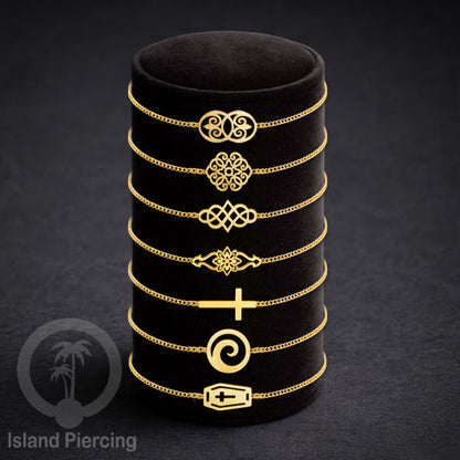 Gelang Tangan buatan Stainless Steel banyak pilihan motif. warna gold.