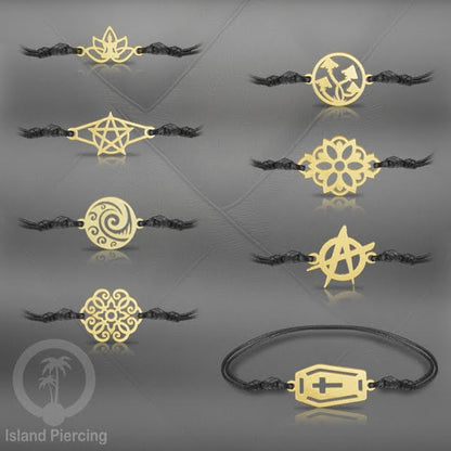 Gelang Tangan buatan baja Stainless Steel warna gold banyak pilihan motif. Cocok untuk Anak dan Dewasa