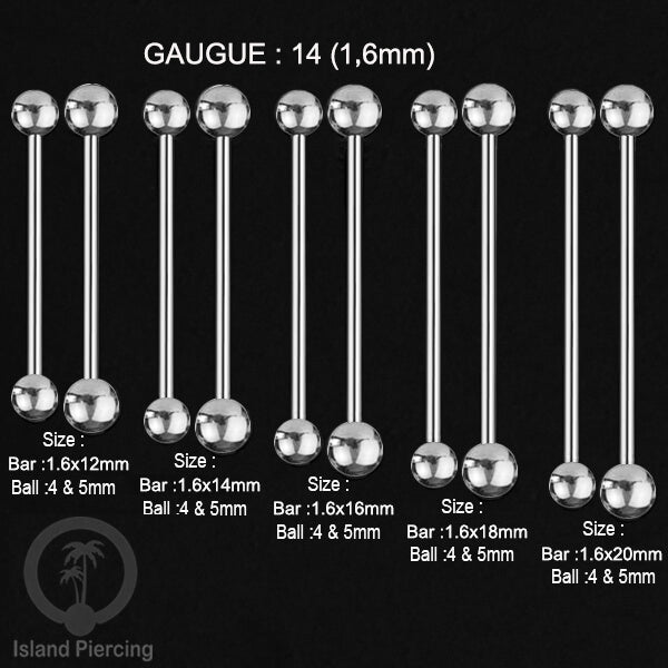 Piercing Barbel TIndik barbell warna silver. Cocok untuk Tindik lidah, Industrial piercing, tindik puting dan telinga