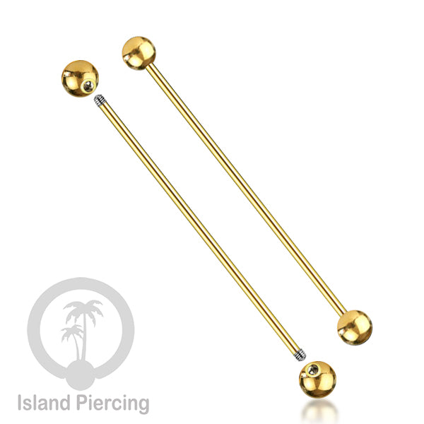 Piercing Barbel TIndik barbell warna gold. Cocok untuk Tindik lidah, Industrial piercing, tindik puting dan telinga