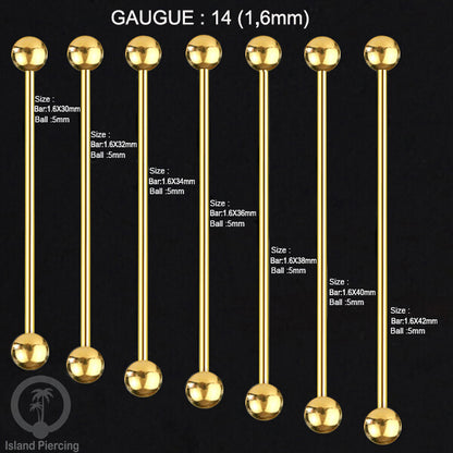 Piercing Barbel TIndik barbell warna gold. Cocok untuk Tindik lidah, Industrial piercing, tindik puting dan telinga