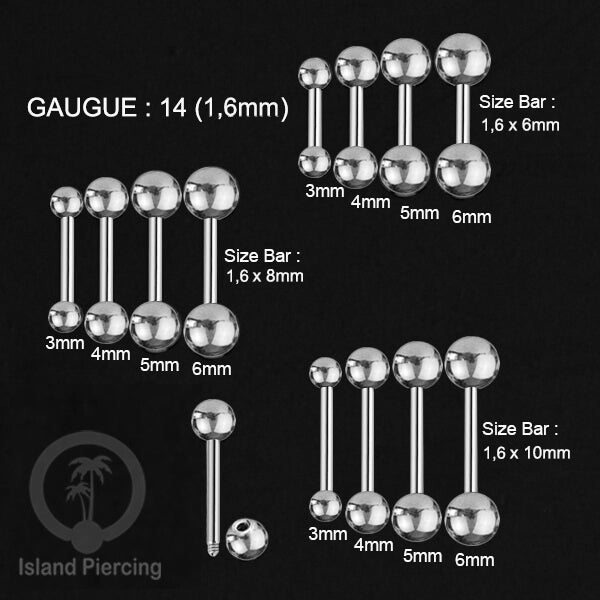 Barbell Tindik Piercing Stainless warna silver ukuran kecil