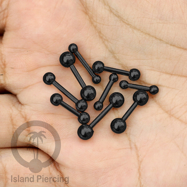 Piercing Barbel TIndik bar warna Hitam dengan dua bola yang ada pilihan ukuran 3-6mm