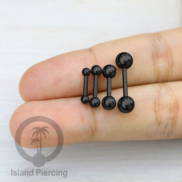 Piercing Barbel TIndik bar warna Hitam dengan dua bola yang ada pilihan ukuran 3-6mm