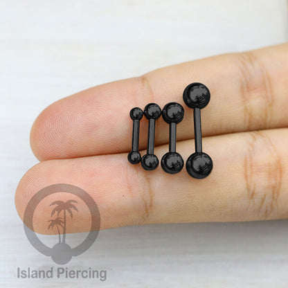 Piercing Barbel TIndik bar warna Hitam dengan dua bola yang ada pilihan ukuran 3-6mm
