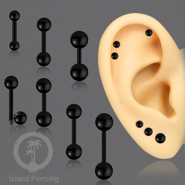 Piercing Barbel TIndik bar warna Hitam dengan dua bola yang ada pilihan ukuran 3-6mm