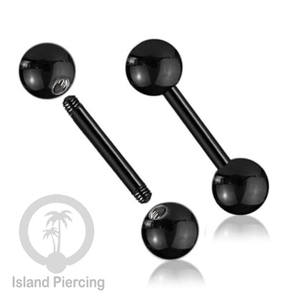 Piercing Barbel TIndik bar warna Hitam dengan dua bola yang ada pilihan ukuran 3-6mm