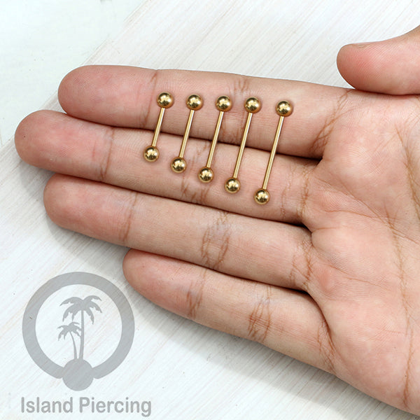 Piercing Barbel TIndik barbell warna gold. Cocok untuk Tindik lidah, Industrial piercing, tindik puting dan telinga