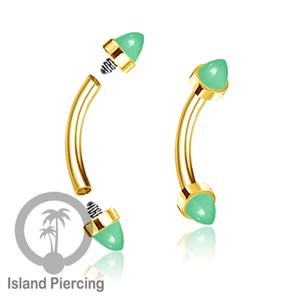 Tindik Alis dan Rook Piercing Curved Barbell warna gold pakai batu peluru