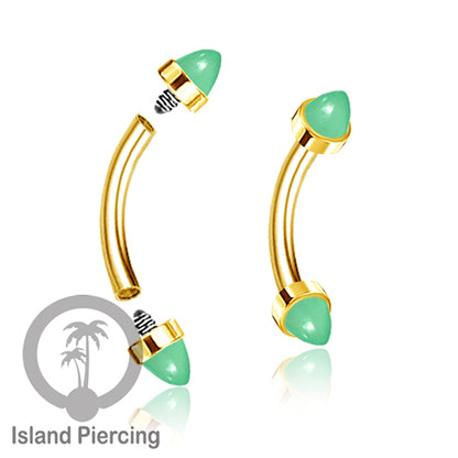 Tindik Alis dan Rook Piercing Curved Barbell warna gold pakai batu peluru