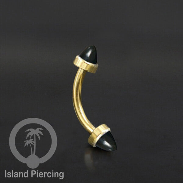 Tindik Alis dan Rook Piercing Curved Barbell warna gold pakai batu peluru