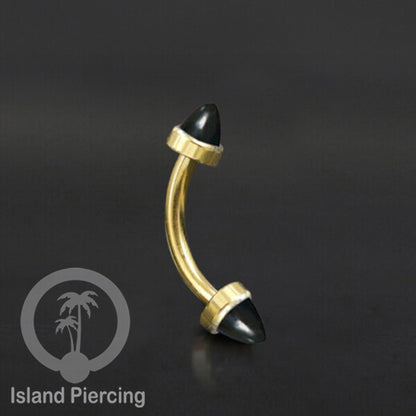 Tindik Alis dan Rook Piercing Curved Barbell warna gold pakai batu peluru
