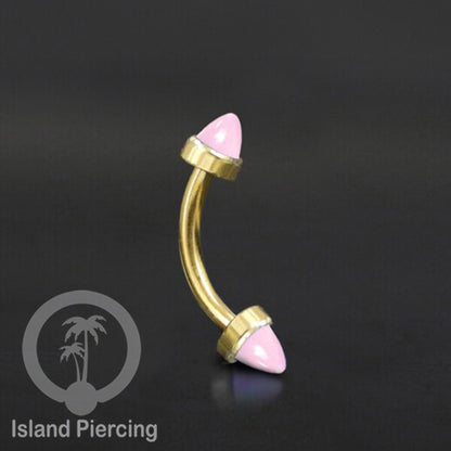 Tindik Alis dan Rook Piercing Curved Barbell warna gold pakai batu peluru