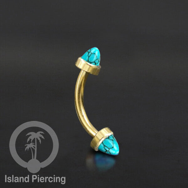 Tindik Alis dan Rook Piercing Curved Barbell warna gold pakai batu peluru
