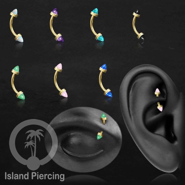 Tindik Alis dan Rook Piercing Curved Barbell warna gold pakai batu peluru