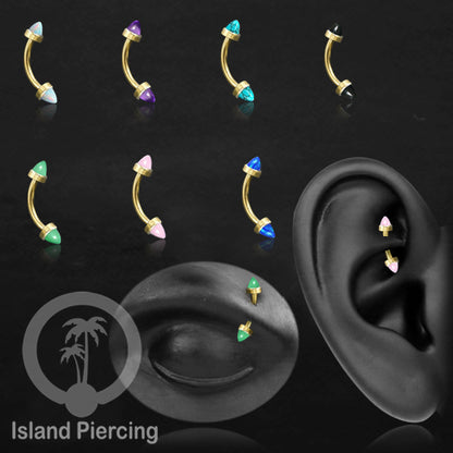 Tindik Alis dan Rook Piercing Curved Barbell warna gold pakai batu peluru