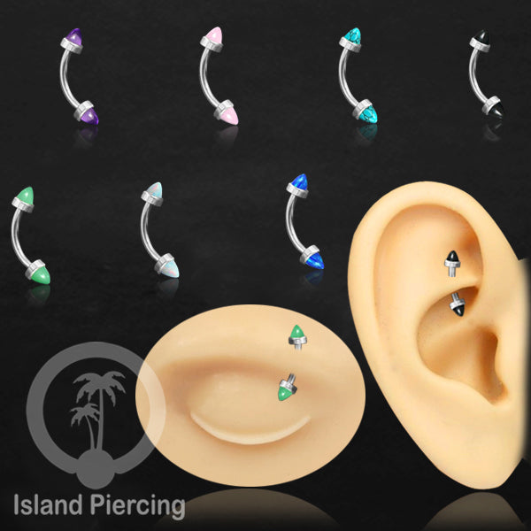 Tindik Alis dan Rook Piercing Curved Barbell warna silver pakai batu peluru