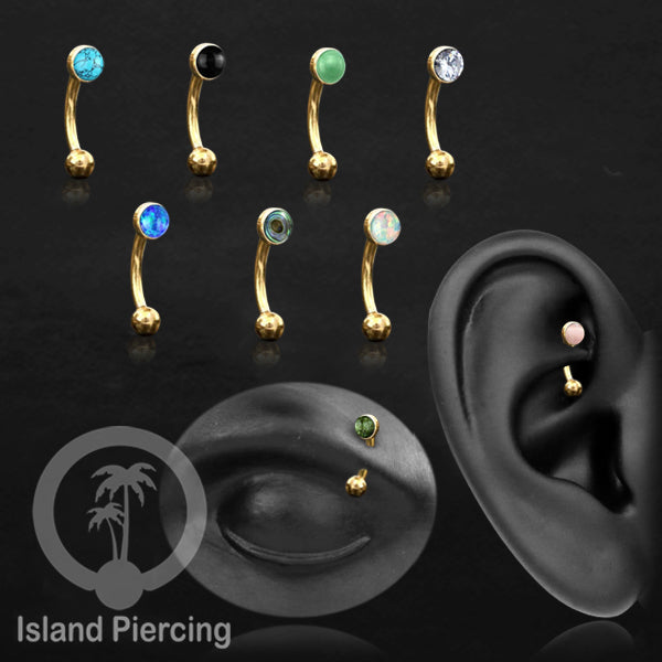 Tindik Alis dan Rook Piercing Curved Barbell warna gold pakai batu banyak pilihan