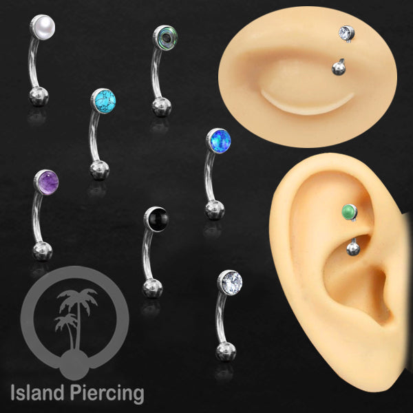 Tindik Alis dan Rook Piercing Curved Barbell warna silver pakai batu banyak pilihan