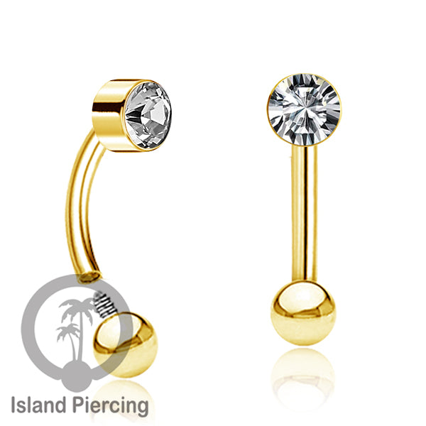 Tindik Alis dan Rook Piercing Curved Barbell warna gold pakai batu banyak pilihan