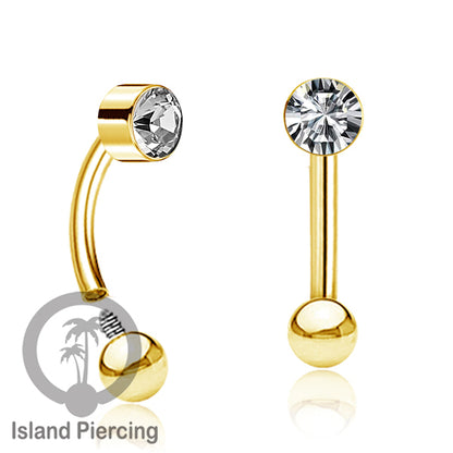 Tindik Alis dan Rook Piercing Curved Barbell warna gold pakai batu banyak pilihan