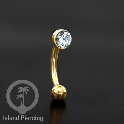 Tindik Alis dan Rook Piercing Curved Barbell warna gold pakai batu banyak pilihan