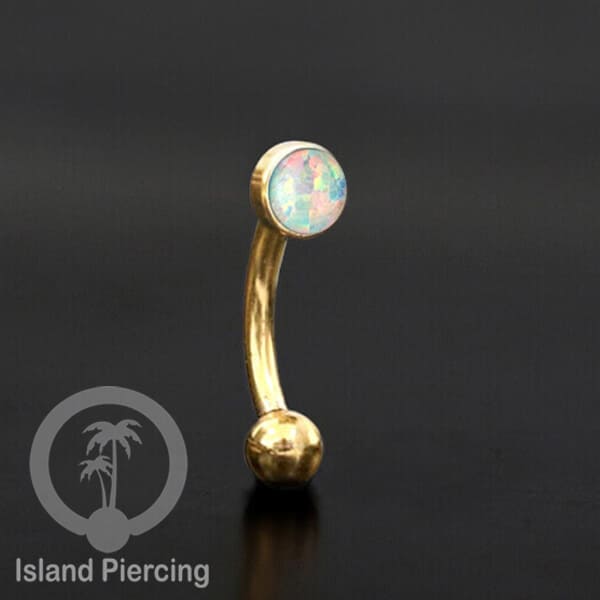 Tindik Alis dan Rook Piercing Curved Barbell warna gold pakai batu banyak pilihan
