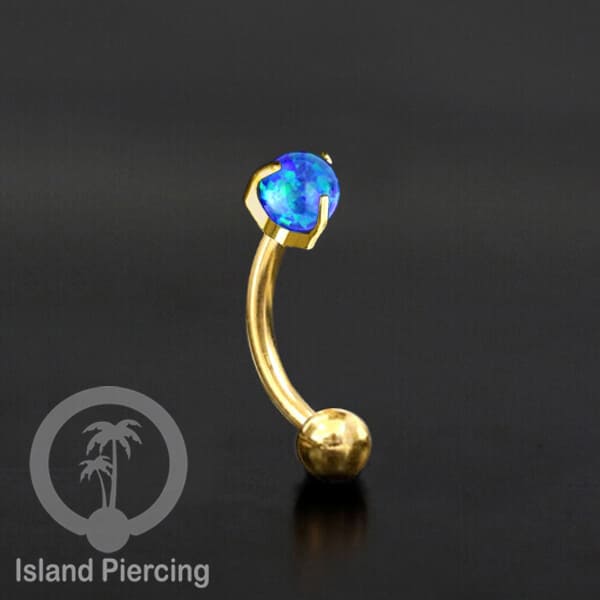 Tindik Alis dan Rook Piercing Curved Barbell warna gold dengan batu bulat pasang cara prong