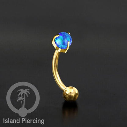 Tindik Alis dan Rook Piercing Curved Barbell warna gold dengan batu bulat pasang cara prong
