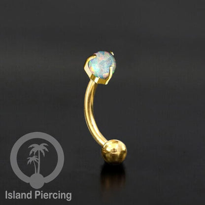 Tindik Alis dan Rook Piercing Curved Barbell warna gold dengan batu bulat pasang cara prong