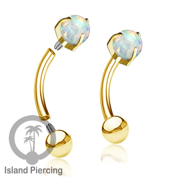 Tindik Alis dan Rook Piercing Curved Barbell warna gold dengan batu bulat pasang cara prong