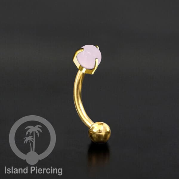 Tindik Alis dan Rook Piercing Curved Barbell warna gold dengan batu bulat pasang cara prong