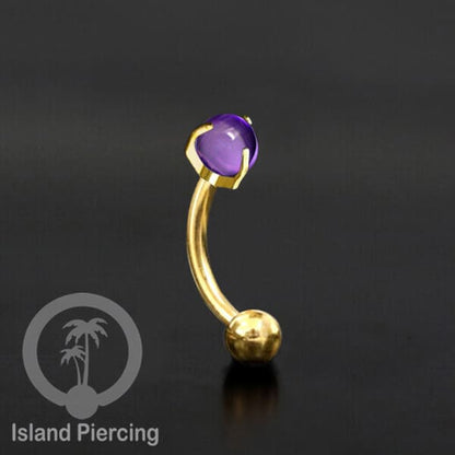 Tindik Alis dan Rook Piercing Curved Barbell warna gold dengan batu bulat pasang cara prong