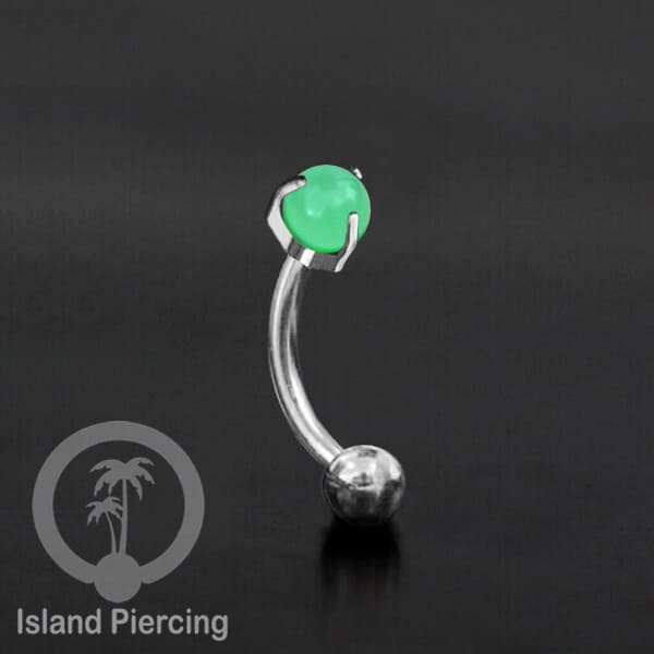 Tindik Alis dan Rook Piercing Curved Barbell warna silver dengan batu bulat pasang cara prong