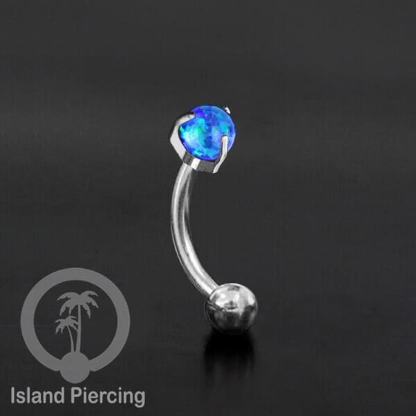 Tindik Alis dan Rook Piercing Curved Barbell warna silver dengan batu bulat pasang cara prong