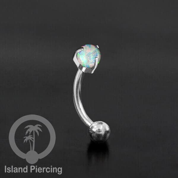 Tindik Alis dan Rook Piercing Curved Barbell warna silver dengan batu bulat pasang cara prong