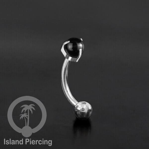 Tindik Alis dan Rook Piercing Curved Barbell warna silver dengan batu bulat pasang cara prong