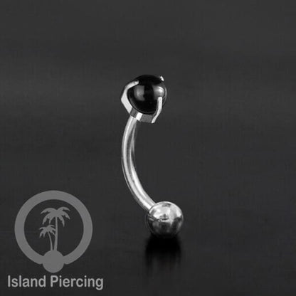 Tindik Alis dan Rook Piercing Curved Barbell warna silver dengan batu bulat pasang cara prong