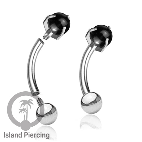 Tindik Alis dan Rook Piercing Curved Barbell warna silver dengan batu bulat pasang cara prong