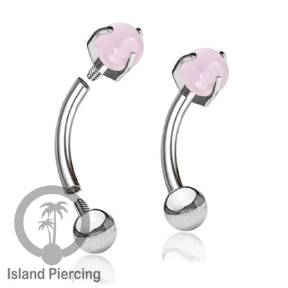 Tindik Alis dan Rook Piercing Curved Barbell warna silver dengan batu bulat pasang cara prong