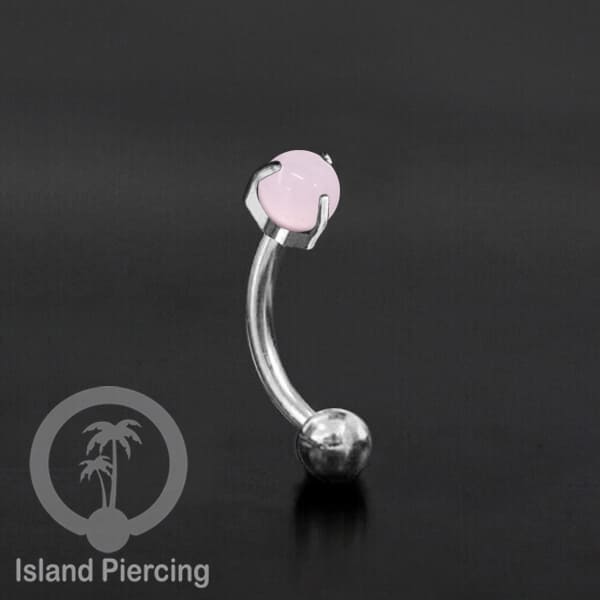 Tindik Alis dan Rook Piercing Curved Barbell warna silver dengan batu bulat pasang cara prong