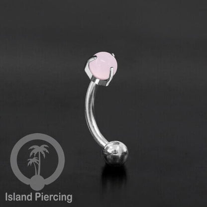 Tindik Alis dan Rook Piercing Curved Barbell warna silver dengan batu bulat pasang cara prong